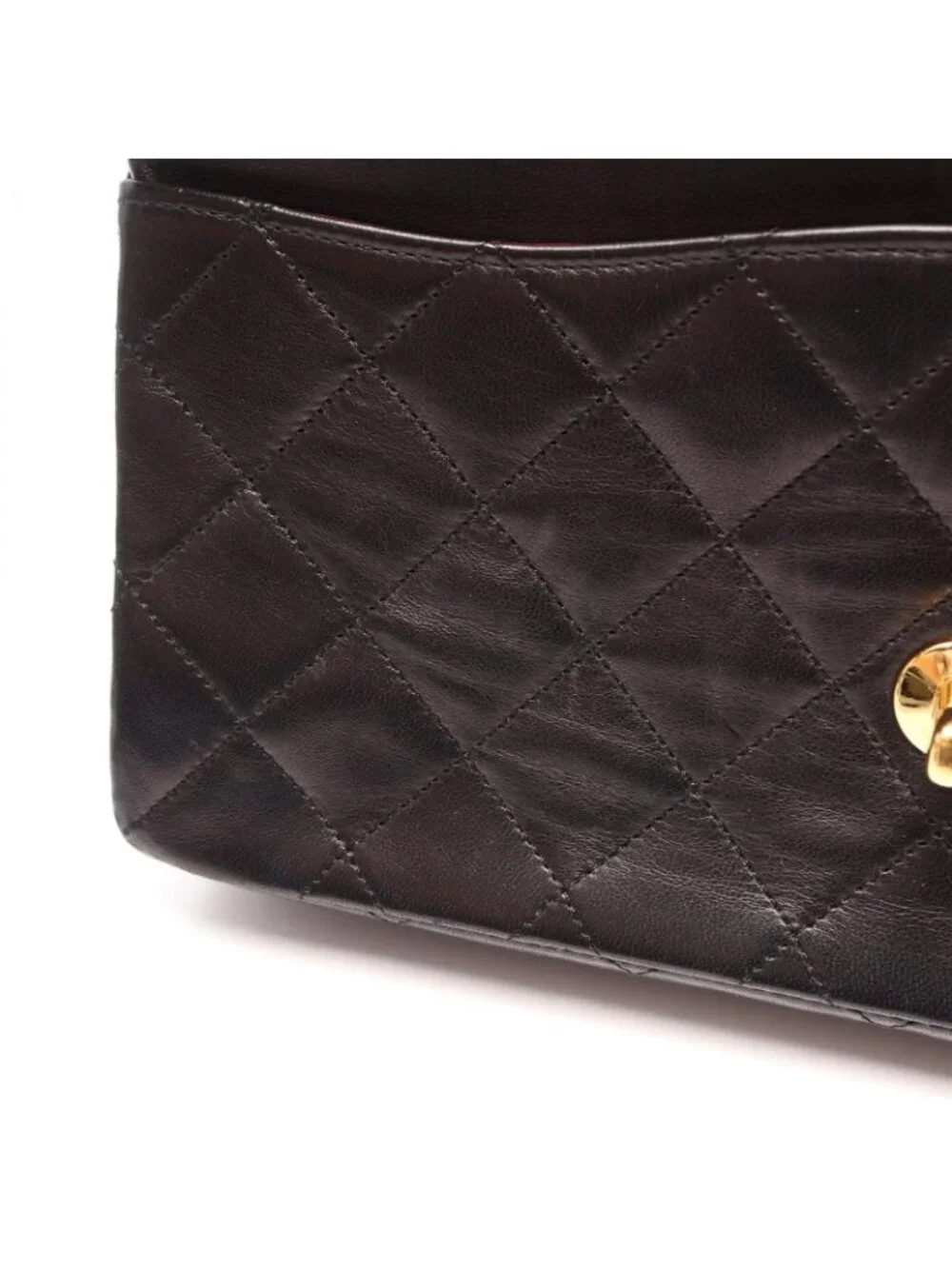 Chanel Shoulder Bag Quilted Double Flap Black Lambskin Chain